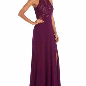 Morgan & Co Womens Purple Lace Trim Evening Dress Gown Junk Sz 5 Long Open Front